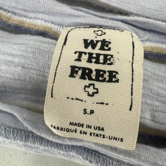 Free People S/P We The Free Stripe Crop Top Raw Seam Puff Sleeve Boho Tee - Picture 3 of 11